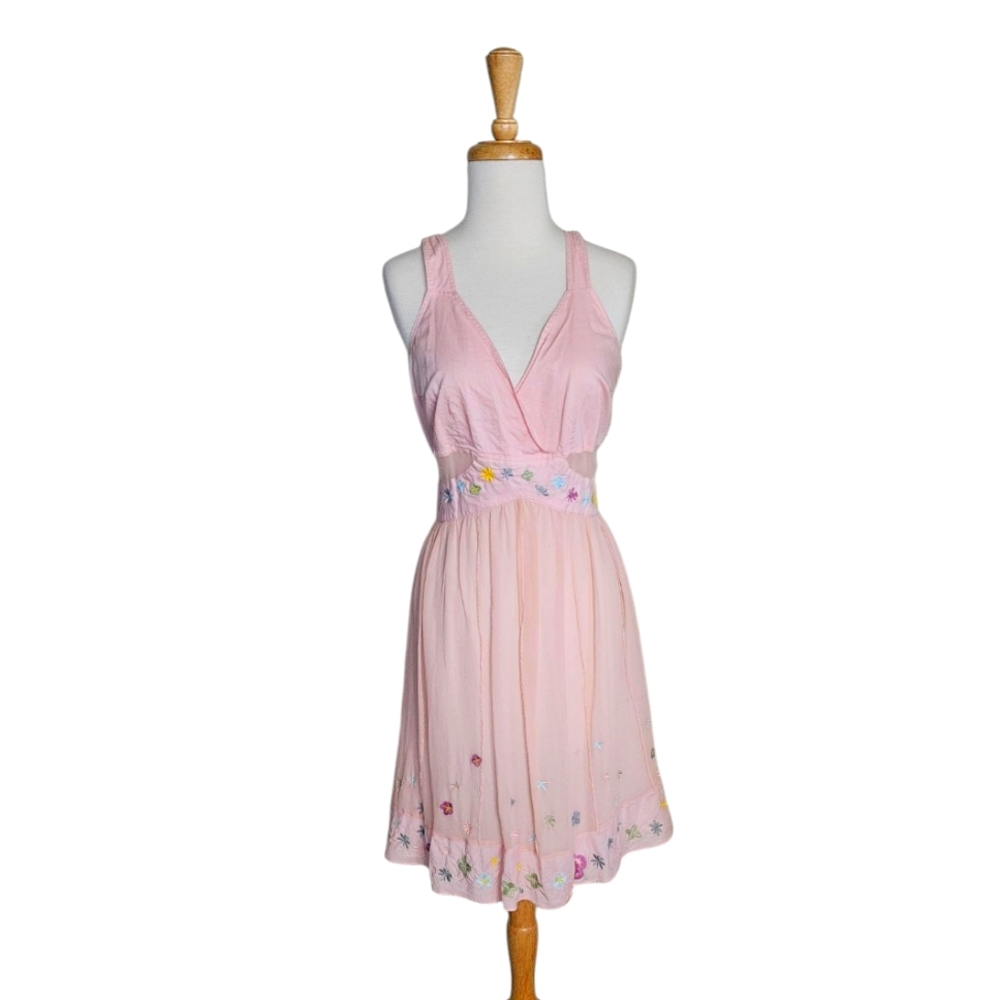 Lapis Silk Embroidered Pink Floral Dress Size Medium